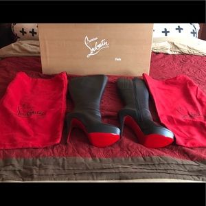 Christian Louboutin Black and Red Heeled Boots